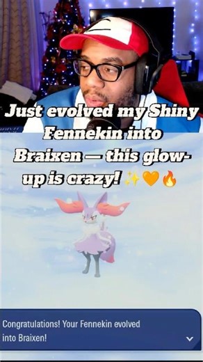 Just evolved my Shiny Fennekin into Braixen — this glow-up is crazy! ✨🧡🔥
