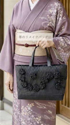 可愛いヨーヨーキルトをあしらった世界に一つの帯リメイク和風トートバッグ🍀