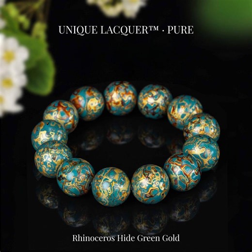 UNIQUE LACQUER™ · PURE | Hand Lacquered Bead Bracelet | Chinese Lacquer Jewelry | Artisan Statement Bracelet | Rhinoceros Hide Green Gold - Etsy