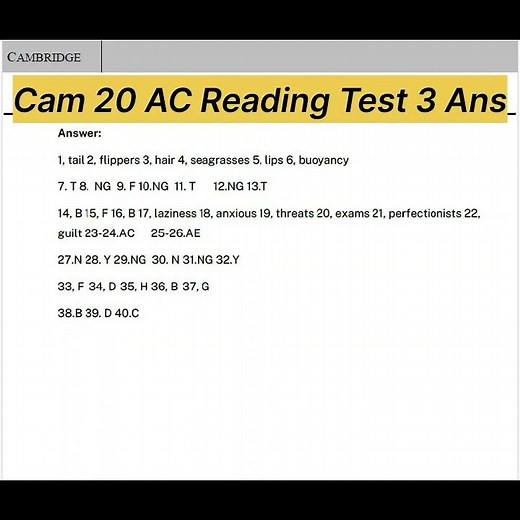 Cambridge 20 Academic Reading Test 3 Answers