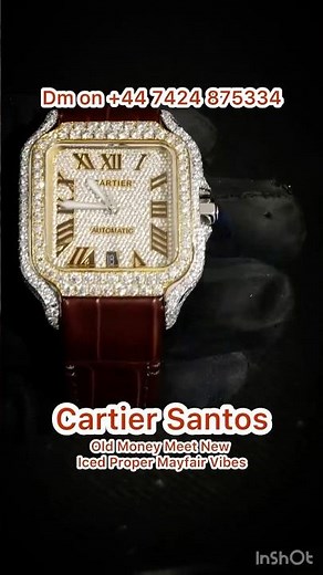"Bustdown Cartier Santos on Brown Leather Hitting Different! VVS Moissanite Watch = The UK Flex