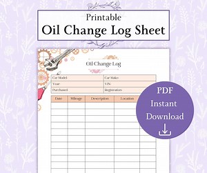 Oil Change Log Sheet Printable PDF | Oil Change Tracker | Car Maintenance Log | Vehicle Expenses | Oil Care Service Tracker - Etsy