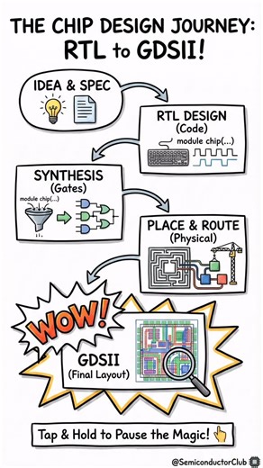 Semiconductor Club | From lines of text on a screen to a physical city of billions of transistors. 🏗️✨ This is the journey of every chip in your phone, laptop,... | Instagram