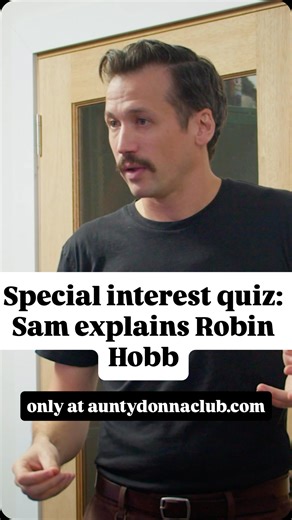 Aunty Donna on Instagram: "In our latest Special Interest Quiz, Sam Lingham explains Robin Hobb and the The Liveship Traders book series to Broden, Mark and Max. The full lecture and quiz is out now over at patreon.com/auntydonna (link in bio)."