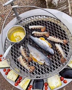 5.1K views · 26 reactions | Turn the volume up for details on how I grilled this rainbow trout and lobster with a side of seared eggplant and tomatoes.  Cowboy Charcoal ♨️ Breeo 蓼 Spiceology #cookinwithcowboy #breeo #overthefirecooking #rainbowtrout #seafood #grilled #girlscangrill #recipe #recipevideo #outdoors #campfirecooking #livefirecooking #lobster | Girls Can Grill | Facebook