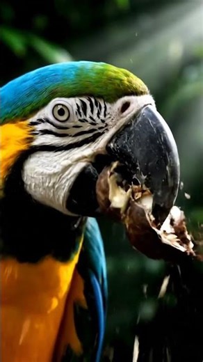 A close up of a parrot's beak cracking open a tough Amazonian nut #birds #parrot
