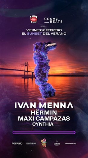 Entre Canibales Electronica on Instagram: "ANUNCIO◾ Amiga/oa tenemos un notición q informarles.. Entre Canibales y Cosme Beat se han unido para realizar un Sunset Único este próximo viernes 20 de febrero con IVAN MENNA de Main en el spot más lindo del verano: Cosme Rio Los esperamos a todos a vivir una jornada a puro baile al lado del Rio. Planazo! El Lunes UP completo @ivanmenna_ @hermin.music @maxicampazas @cynthia_lanza VIE 20/2/2026 OPen: 19 hs 📍 Cosme Rio ( Eudoro Carrasco 4220l Ingreso Fr