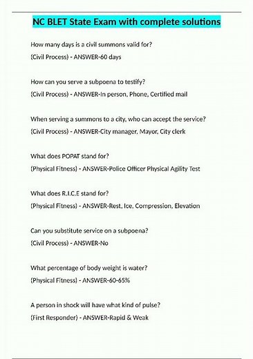 Latest NC BLET State Exam with complete solutions38 video