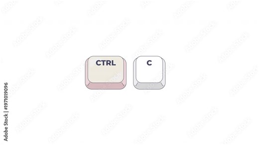 Ctrl C letter keyboard shortcut keys animation. Copy selected text and file to clipboard. Editing function. Animated hotkey combo buttons click for pc, laptop. 4K video. Computer press action
