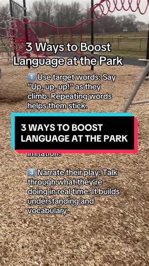 You don’t need flashcards to build language. You need real experiences and a few intentional words. At the park, try this: • Repeat simple words (“up, up, up!”) • Make silly sounds and pause to see if they copy you • Narrate what they’re doing in real time Language grows best through play. ✨ Save this for your next park trip. #toddlertalk #toddlerdevelopment #toddlerplay #toddlerparents #earlychildhood
