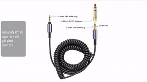 ATH-M50xBT Cable, Coiled Aux Cord Replacement for Audio Technica ATH-M50xBT2, ATH-SR50BT Wireless Headphones, 3.5mm(1/8") Extension Wire with 6.35mm(1/4") Adapter, 14ft