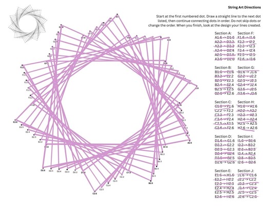String Art Worksheet - 10 Section Star - 6 Points - Side 2-2 Connection Pattern - Etsy