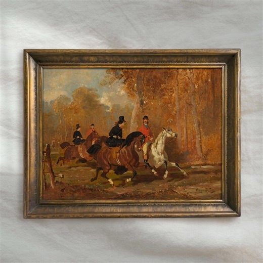 Vintage Fox Hunt Painting | Antique Equestrian Artwork | Rustic Horse Wall Art | Mailed Print - Etsy
