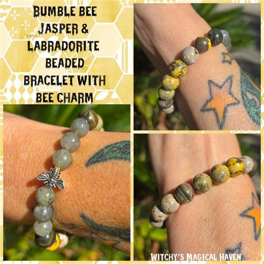 Yellow Jasper & Labradorite Gemstone Bracelet With a Bee Charm - Etsy