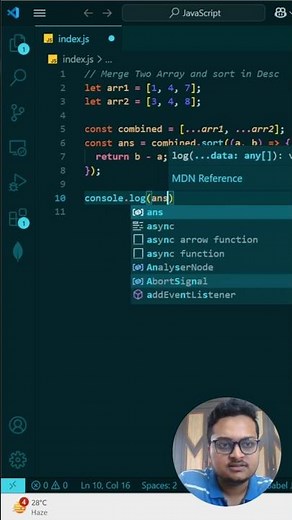 Merge Two Arrays & Sort in Descending Order | JavaScript Interview Question #javascript #dsa