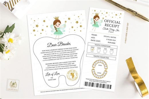 Green Tooth Fairy Letter and Receipt Editable Template Instant Download, Toothfairy Note for Boy, for Girl, First Lost Tooth, Gender Neutral - Etsy Canada