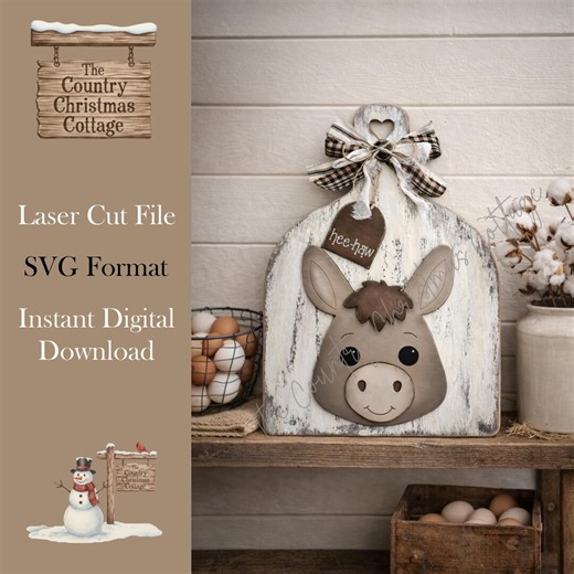 Donkey Breadboard SVG | Farmhouse Donkey SVG | Cutting Board Sign SVG | Donkey Laser File - Etsy