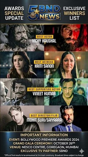#film 🏆 Vicky Kaushal, Kriti Sanon, & Mohit Suri WIN BIG! 2024 Bollywood Premiere Awards! #shorts