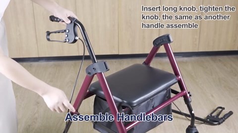 HOMLAND Walkers for Seniors with Seat, Foldable Rollator Walker, Reinforced Aluminum Frame, 8" Big Rubber Wheels for All Terrain, Height Adjustable Lightweight Rolling Walker