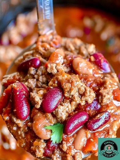 🌶️ Crockpot Chili 🍲 Hearty, meaty, and perfectly spiced — this slow-cooked chili is comfort food at its best! 💛 ✨ Main Ingredients: • Ground beef & sausage • Kidney & pinto beans • Tomatoes & chili spices Full cozy chili recipe in C.o.m.m.e.n.t.s 💬👇 | Kinsley Recipes