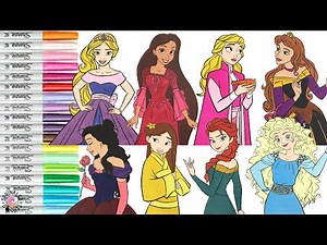 Disney Princess Coloring Book Compilation Color Swap Mulan Belle Aurora Anna Elsa Elena Rapunzel