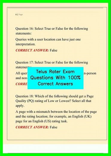 Telus Rater Exam Questions With 100% Correct Answers video