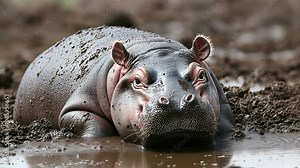Muddy Hippopotamus: A captivating close-up of a hippopotamus wallowing in the mud, showcasing its powerful presence and serene demeanor in its natural habitat. Stock Video
