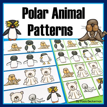 Polar Animals Patterns Cut & Paste Winter Patterning Worksheets Bears Penguins