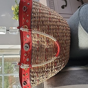 Rare, HTF COACH Emily Johnston Collaboration Red Leather & Straw Tote Bag