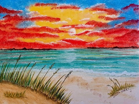 Sonnenuntergang am Strand / Malen mit Pastellkreide / Pastellmalerei / Träumerei am Strand