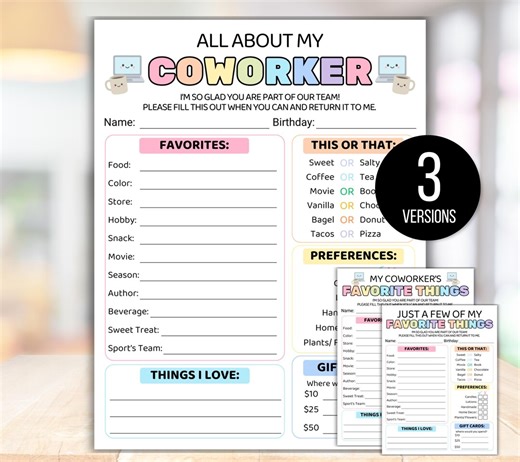 Employee Favorite Things Survey, All About My Coworker, Employee Favorite Things, Get to Know the Coworker Questionnaire, Staff Appreciation - Etsy