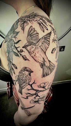Super fun project today pimping up and extending this old rose tattoo. Trying to blend in some similar style florals, make house sparrows, butterflies, dragon flies etc etc. We’ll keep this going down and around the arm as well. She sat like a champ so we got lots done. #rosetattoo #floraltattoo #birdtattoo #sparrowtattoo #butterflytattoo #dragonflytattoo #tattoo #tattooed #tattooartist #tattoolife #tattooist #tattooing #tattoodesign #tattooer #art #ink #instagood #love #photooftheday #artist #t