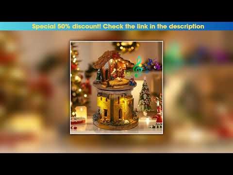 Review Animated Christmas Village Nativity Scene Holy Family Rotating Manger Figurine with Religiou