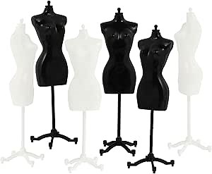6pcs Doll Dress Form: 8.26×2.16×1.57 inches Mini Mannequin Model Stand for Doll Display Holder Toy Stand Display Support White and Black