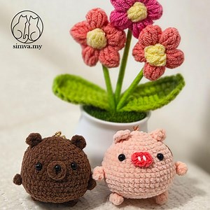 Crochet Pig or Bear Keychain: Handmade Velvet Amigurumi Plush Charm - Etsy