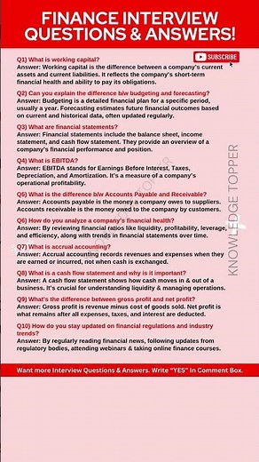 Finance Interview Questions and Answers | Finance Job Interview Questions and Answers