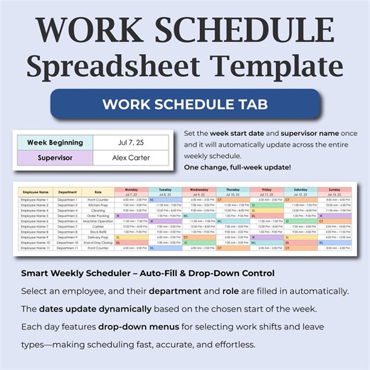 Employee Schedule Template, Working Hours Excel Google Sheets Spreadsheet, Employee Timetable, Weekly Work Schedule, Shift Schedule Template - Etsy