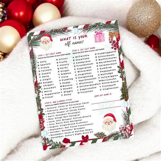 Elf Name Game, Christmas Party Activity (Digital Download)