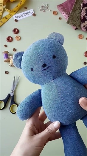 A Teddy Bear Sewn From Denim #sewingprojects