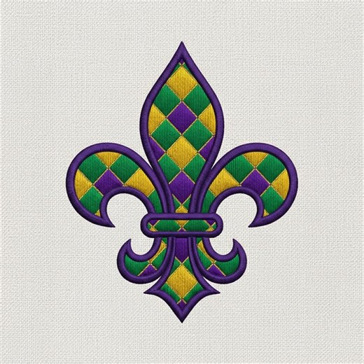 Mardi Gras Fleur De Lis Embroidery Design With Harlequin Pattern in Purple Green Gold, Digital Download for Machine Embroidery Projects - Etsy