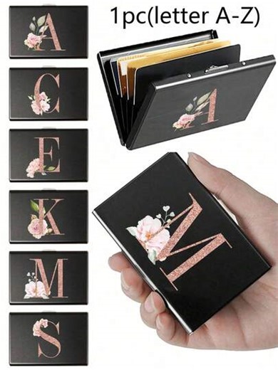 1pc Slim Card Holder With 6 Card Slots, Rose Gold Alphabet A-Z Pattern Wallet, Women's ID/Credit Card Case, Men's Minimalist Thin Aluminum Alloy Metal Card Holder, RFID Blocking Card Organizer | SHEIN