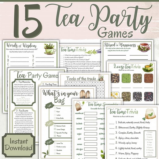 Tea Party Games | 15 Printable Tea Party Games | Tea Party Game Ideas | Tea Party Activities | Adults | Kids | Birthday | Tea Party Trivia - Etsy