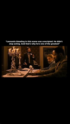 Cinematic Realm on Instagram: "Leonardo DiCaprio was acting in the dinner scene of the 2012 film Django Unchained when he accidentally cut his hand while slamming it on the table and smashing a glass. He continued his over four-minute monologue for the scene, using his real blood, before the director called "cut". The Incident During the scene, DiCaprio's character, Calvin Candie, slams his hand on the table in frustration. He accidentally crushes a stemmed glass with his palm, cutting his hand.