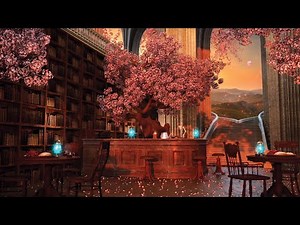 Spring Library Café Ambience 🌸 Cherry Blossom Café With Relaxing Nature Sounds & Library Sounds