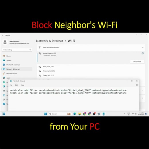 7.3K views · 131 reactions | Learn how to block your neighbor's Wi-Fi from appearing on your PC to ensure a cleaner, more secure connection. Follow our simple steps to maintain your network privacy and focus on your own Wi-Fi. #WiFiSecurity #TechTips #NetworkPrivacy #PCGuide #WiFiHacks #InternetSafety #CleanConnection #HomeNetwork #WiFiControl #TechHelp | Buzz2day Tech | Facebook