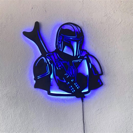 Custom *mandalorian LED Wall Art, Sci Fi Wall Decor, Space Warrior LED Sign, Futuristic Wall Art, Galaxy Decor - Etsy