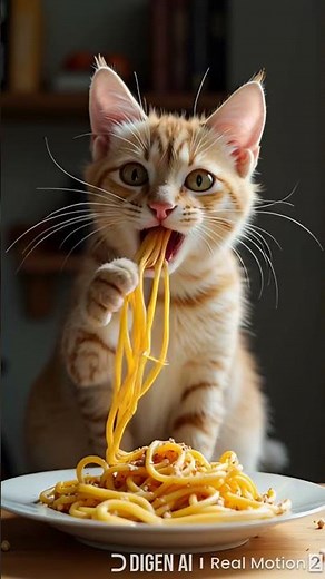"Adorable Cat Eating Spaghetti – Too Cute to Miss!"🍜😻