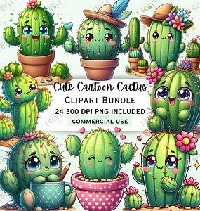 Cute Cartoon Cactus Clipart Bundle, Cacti Card Making, Plant Baby Wall Art, Succulant PNG, Cactoid Graphic for Invitations, Commercial Use - Etsy