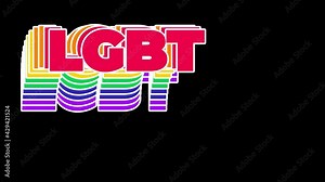 Looped animation of the LGBT text with rainbow long shadows. 4K motion on a transparent background. Alpha-channel