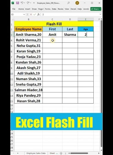 Flash Fill - Excel | Excel Tips & Trick Using Flash Fill Option In Excel..👍 #excel #excelshorts